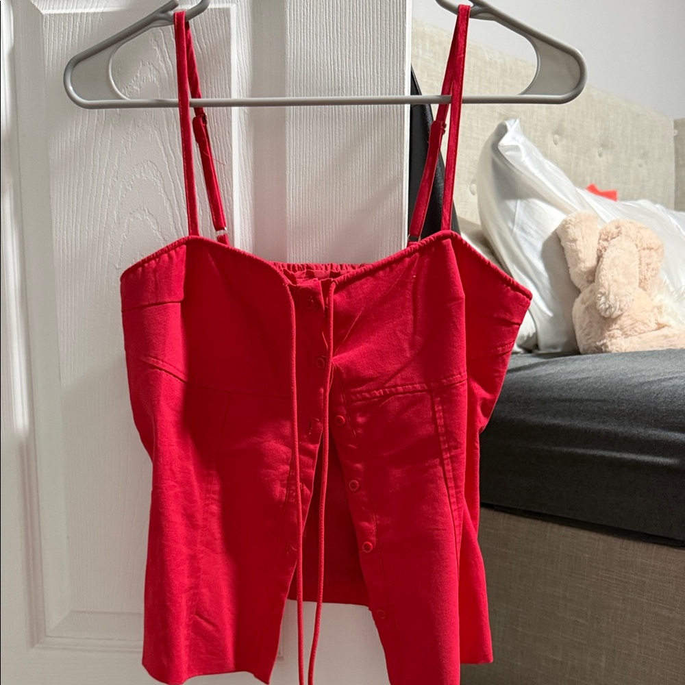 SHEIN Red Lace-Up Bustier Cami